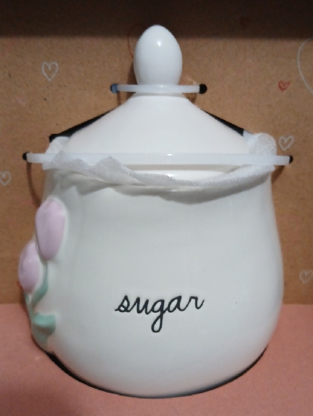 Rae Dunn Cream and Sugar Ceramic Set with Pink Floral Accents NIB - Picture 6 of 12